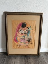 Vintage Original Framed Mixed Media Abstract Figure Signed picture