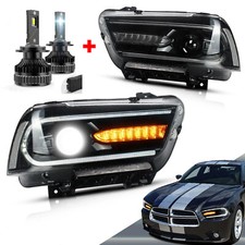 VLAND LED Headlights Fit 2011-2014 2012 Dodge Charger Sequential Lamps+LED Bulbs picture