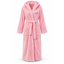 Rongtai Women's Plush Hooded Bathrobe – Light Pink, Tie Belt & Pockets picture
