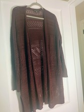 Love Ellie 2XL Burgundy Open Knit Duster Cardigan Boho Pointelle Sweater picture