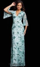 $660 Jovani 26923 Womens Embroidered Floral Evening Gown Sz 8 In Mint picture