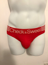 Men’s Red Briefs Size M (Asian L) Striped Waistband Stretch Cotton Modal 1 Pack picture