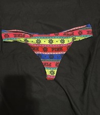 NWT Victoria’s Secret PINK Neon Stripe Logo Ruched Bow Thong Panties LARGE Y2K picture