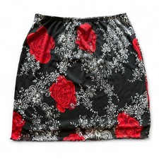 Vintage 90s Fashion Bug Red Rose Sheer Mesh Overlay Midi Skirt S Gothic Romantic picture
