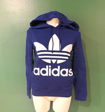 adidas Originals Trefoil Logo Pullover Fleece Hoodie Blue/White Women's XS picture