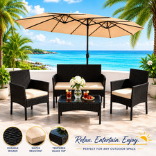 4PCS Patio Rattan Conversation Set Outdoor Furniture Cushion Sofa Beige Cushions picture