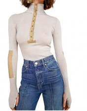 NWOT Ulla Johnson Womens Ribbed Trim Wool Posey Drew Pullover Sweater Tan Small picture