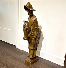 Hand-Carved Brown Wood Soldier Statue Figurine, Solid wood. Antique 25in tall picture