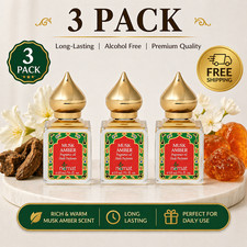 NEMAT MUSK AMBER FRAGRANCE OIL 10ml./1/3 FL.OZ. ALCOHOL FREE LOT OF 3 NEW picture
