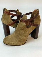 FRYE Size 11 Olive Green Suede Braided Ankle Boots Block Heel Boho Western picture