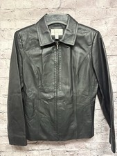 Worthington Women’s Size M Black Leather Long Sleeve Zip Up Jacket picture