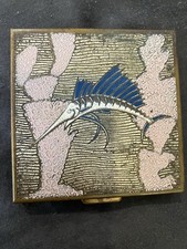 1940’s Vintage VOLUPTE Sailfish COMPACT ART DECO Enamel BRASS Cloisonné Rare picture