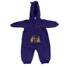 Vintage Teletubbies Baby Romper Tinky-Winky One Piece Hoodie Purple 3/6m EUC picture