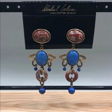 Michael Golan Vintage Real Stone Long Dangle Drop Statement Earrings Handcrafted picture