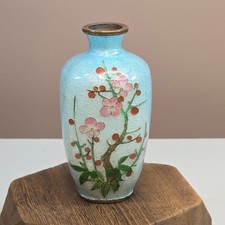 Antique 19th Century Japanese Meiji Mini Foil Enamel Bronze Vase Cherry Blossom  picture