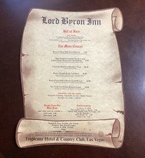 Vintage Las Vegas Restaurant Menu Lord Byron Inn Tropicanna Hotel & Club 1970's  picture
