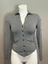 Madewell Women’s Small Black White Micro Check Stretch Button Front Shirt picture