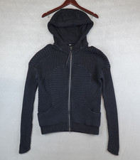 Lululemon Embrace Hoodie Knit Black Ribbed Cotton Full Zip Scuba Sweater Size 10 picture