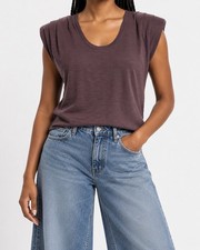 NWOT Express Scoop Neck Padded Shoulder Tee Plum Size S picture