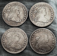PRE-OWNED FROM LOCAL ESTATE SALE 4 SiLVER-PLATED HALF-CENT COINS 1795, 96 97 +98 picture