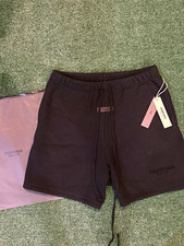 Essentials Fear of God Men's Fleece Sweat Shorts Black L Drawstring Pockets Logo picture