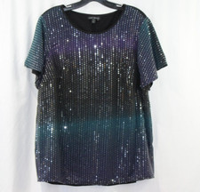 NWT Lane Bryant Womens Black Multicolor Embellished Short Sleeve Blouse 14/16 picture