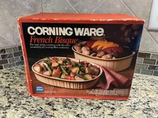 VTG Corning Ware French Bisque F-260 Oval Casserole 3 Pc Set - New Open Box 1980 picture