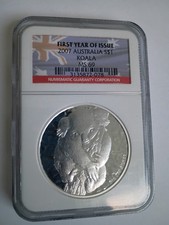 2007 Australia Silver 1 Oz Koala $1 Dollar Coin NGC MS-70 First Year Issue, Rare picture
