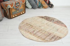 3x3 Turkish Round Rug Hand-Knotted Vintage Small Door Mat Oushak Mini Carpet,444 picture