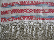 Antique HAND TOWEL  Cotton&Linen Red White and Blue, Fringed Ends SHOW TOWEL picture
