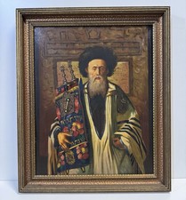 Vintage Rabbi And Torah Painting On Canvas Framed picture