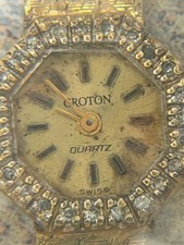 Croton Swiss Quartz Women's Watch Gold Tone Diamond Bezel Octagon Face picture