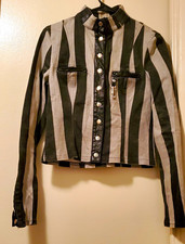 Lip Service Psycho Circus Black Gray Striped  Snaps Y2K Grail womens Medium picture