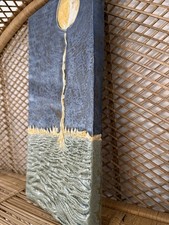 Moon Into Sea Ceramic Art Wall Sculpture Tile in Mirror Blue Glaze Beth Sherman picture