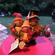 VTG Crazy Mountain Primitive Christmas Snowman Cardinal Candle Lamp Night Light picture