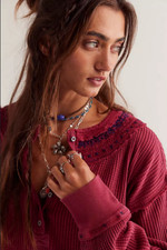 Free People We The Free Holly Henley Top Aged Red Button Oversized Blouse New M picture