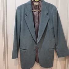 Vintage L.L. LL BEAN Wool Cashmere Blazer Womens's 12 R USA Made Blue Green picture