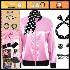 Vintage 1950s Pink Satin Jacket - Retro Women's Costume for Halloween Party picture