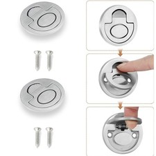 2pc Wardrobe Drawer Concealed Hidden Recessed Round Grip Pull Handle Silver Tone picture