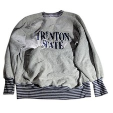 Vintage MVP Pro Weave Trenton State Sweatshirt Gray Striped Trim Large USA Made picture