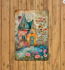 Unique Rustic Vintage Whimsical Victorian House Metal Wall Sign Art 8x12 2D picture
