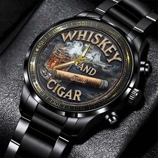 Whiskey and cigar stainless steel  watch_personalized whisky picture
