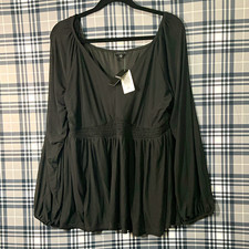 Torrid Women's Black Mesh Babydoll Blouse Scoop Neck Balloon Sleeve 2X. H-1 picture