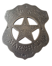 Collectable Western Badge Old West Silver US Marshal Filigree Shield Badge picture