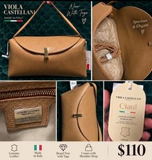 NWT Viola Castellani Geuine Leather Shoulder Bag Tan Made in Italy Old Money picture