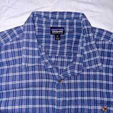 Patagonia Men’s Button-Up Blue White Plaid Short Sleeve Woven Cotton Size XL picture