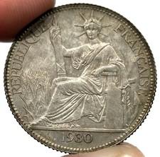 1930-A French Indo-China Silver 20 Centimes Coin AU+ picture