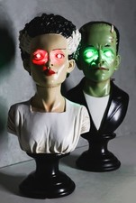 Set Of 2 Victor Frankenstein With Elizabeth Bride Bust Figurines With LED Eyes picture
