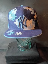 2008 59FIFTY New York Yankees Puzzle Autism Awareness Fitted Hat 7 3/8 NOS Mint  picture