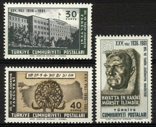 Turkey 1961, 25th Anniv Faculty Language, History, geography MNH, Mi 1798-1800 picture
